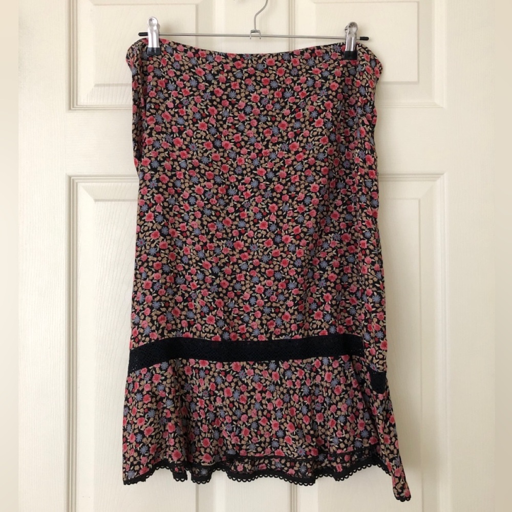 H&M Floral Print Lace-Trimmed Rayon Skirt Size 14